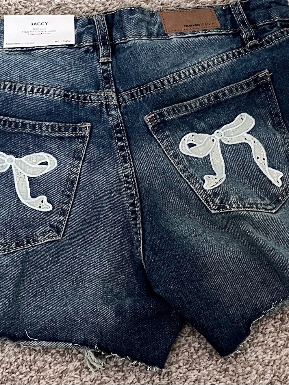 Bluenotes Dark Blue Denim Shorts with White Embroidered Bows